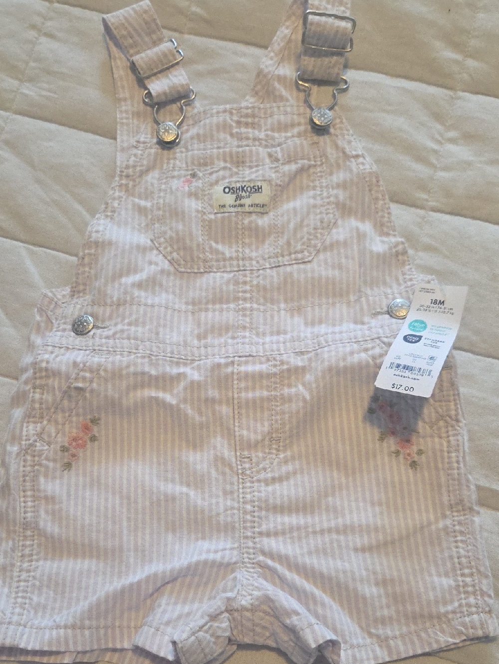 OshKosh B'gosh Light Purple Stripe Floral Short Overalls NWT